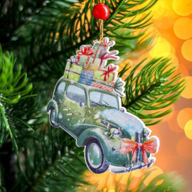 Подвеска новогодняя деревянная"Автомобиль с подарками"0,5*7*8см 4940629