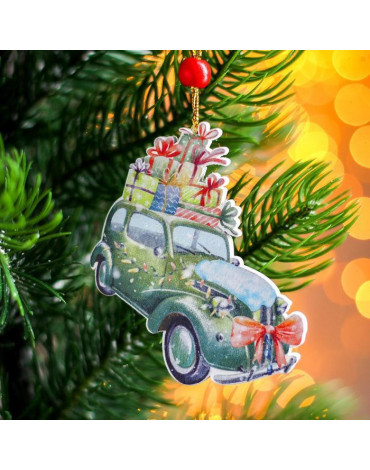 Подвеска новогодняя деревянная"Автомобиль с подарками"0,5*7*8см 4940629