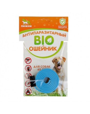 Биоошейник антипаразитарный"ПИЖОН"для собак от блох и клещей синий 65см  2641313
